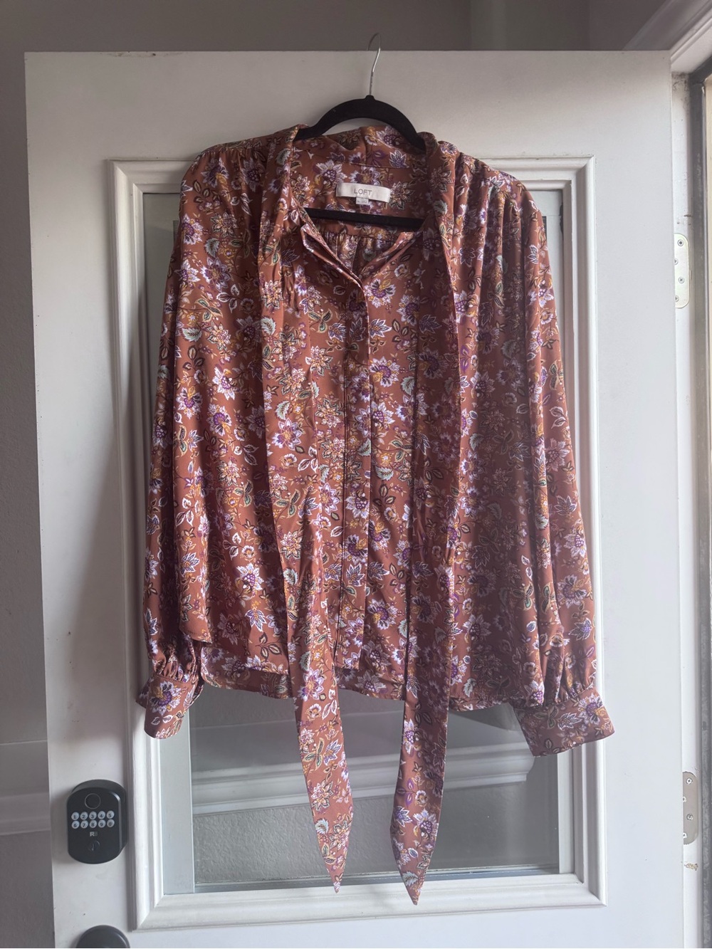 LOFT Rust Floral Bow-Tie Blouse